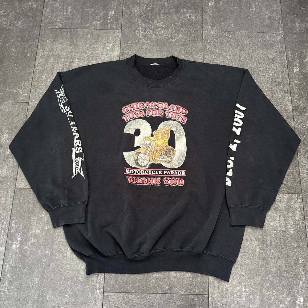 Vintage 2007 Chicago Motorcycle Parade‎ Toys for Tots black crewneck sweatshirt